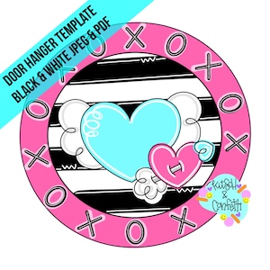 TEMPLATE: Valentine&#39;s Day heart door hanger template, XOXO door hanger template