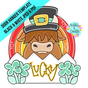 TEMPLATE: St Patricks day door hanger template, St Patricks Day leprechaun door hanger template, highland cow door hanger template