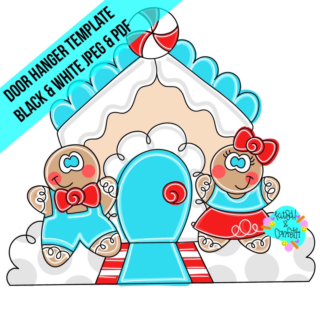 TEMPLATE: Christmas Door Hanger Template, Gingerbread House Door Hanger ...