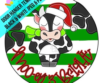 TEMPLATE: Christmas cow door hanger template, Christmas farm door hanger template, mooey and bright door hanger template