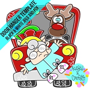 TEMPLATE: Christmas door hanger template, grandma reindeer door hanger template
