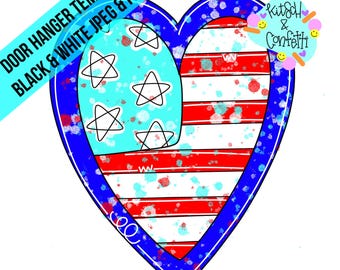 PLANTILLA: plantilla para colgador de puerta patriótico, plantilla para colgador de puerta de EE. UU., plantilla del 4 de julio, plantilla de corazón patriótico