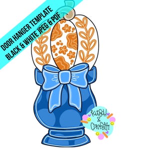 Könnte beinhalten: Ein blauer und weißer Türkranz in Form eines Kürbisses mit einer blauen Schleife. Der Kürbis hat einen weißen Hintergrund mit orangefarbenen Blumendesigns. Der Text "Kitsch & Confetti" befindet sich in der unteren rechten Ecke.