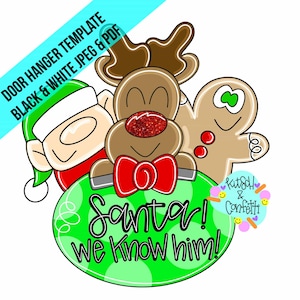 TEMPLATE: Christmas door hanger template, reindeer door hanger template, rudolph door hanger template,  merry and bright door hanger temp
