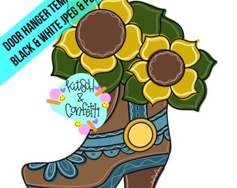 Sunflower Cowboy Boot Door Hanger Template (PDF/JPEG)
