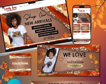 Banner per sito web per Shopify, banner Shopify fai da te per artigiani, Canva modificabile, modello autunnale