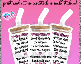 Libbey Glass Can Care Instructions, template for libbey cup wraps, glass can, PNG FILE
