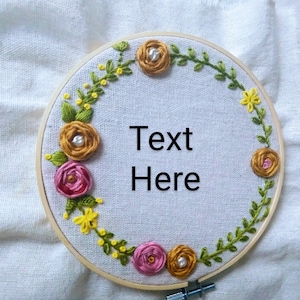 embroidery floral hoop wreath,customized own text in wreath, embroidery hoop art,hand embroiderd flower wreath,embroidery gift,personalized
