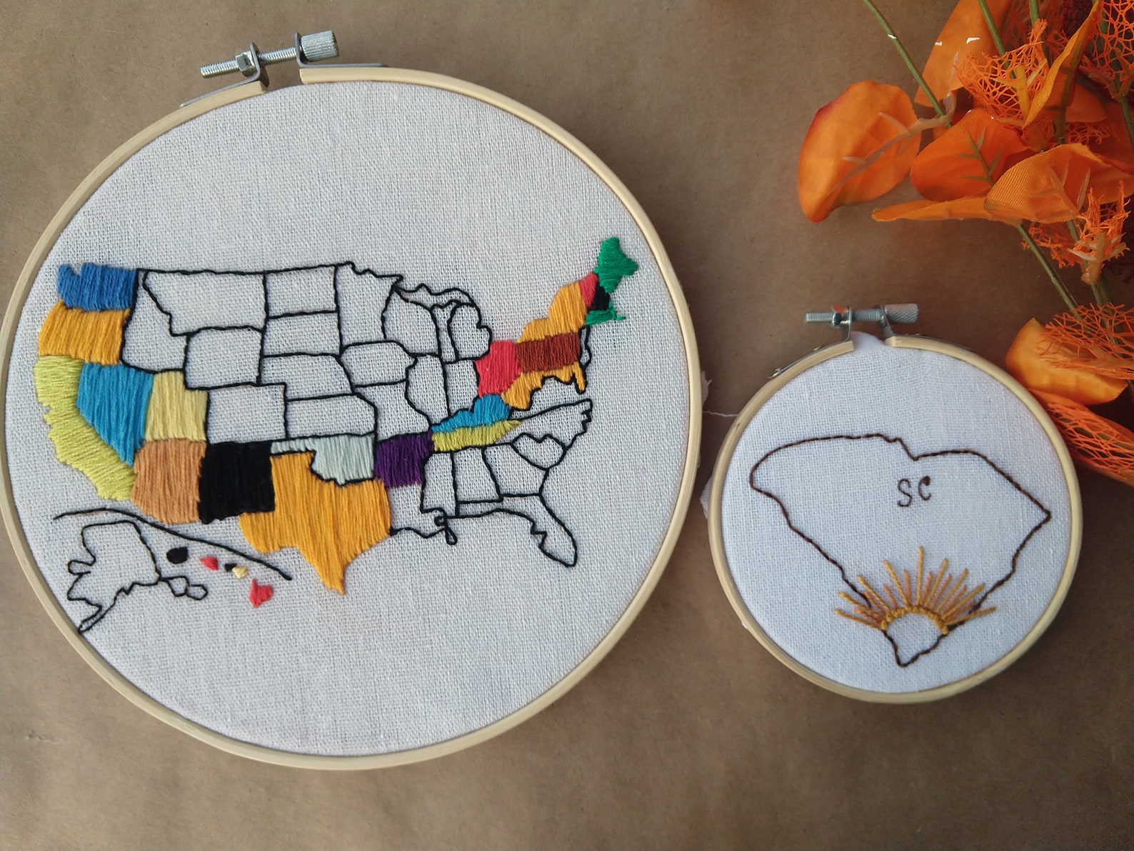 8hand Embroidery USA Map Hoop Art Modern Hand - Etsy