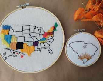 20,5 cm, Handstickerei Landkarte der USA, moderne Landkarte der USA, gestickte Landkarte, moderne Landkarte der USA