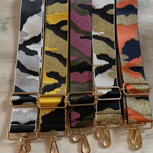 Ahdorned Guitar Style Camo Print Handbag Strap (Ten Colors)- Gold