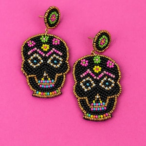 Black Sugar Skull Earrings pink sugar skull green sugar skull pink sugar skull earrings beaded sugar skull