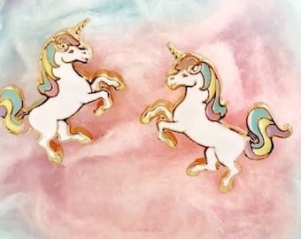 Rainbow Mane Unicorn Earrings Unicorn Stud Enamel Earrings Little Girl Unicorn Earrings Kids Unicorn Earrings