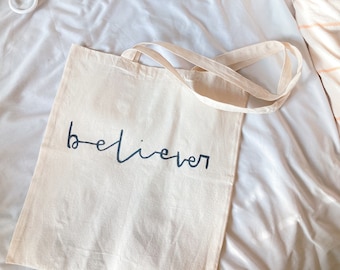 believer christian tote bag | hand-painted tote bag | washable tote bag