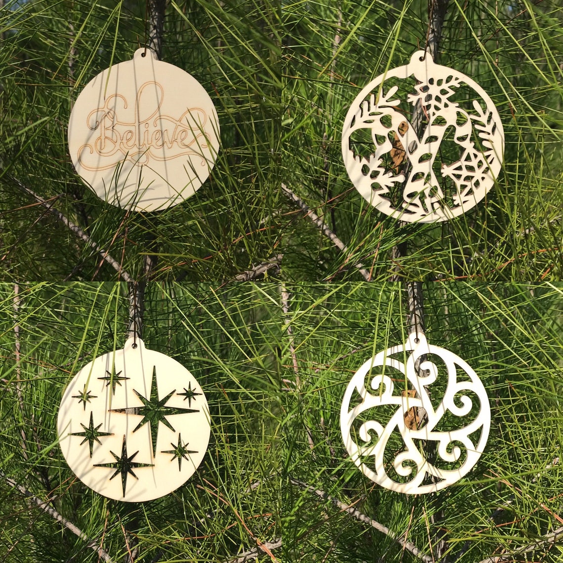 Christmas Tree Ornament Set, Lasercut Ornament Set, Christmas Tree