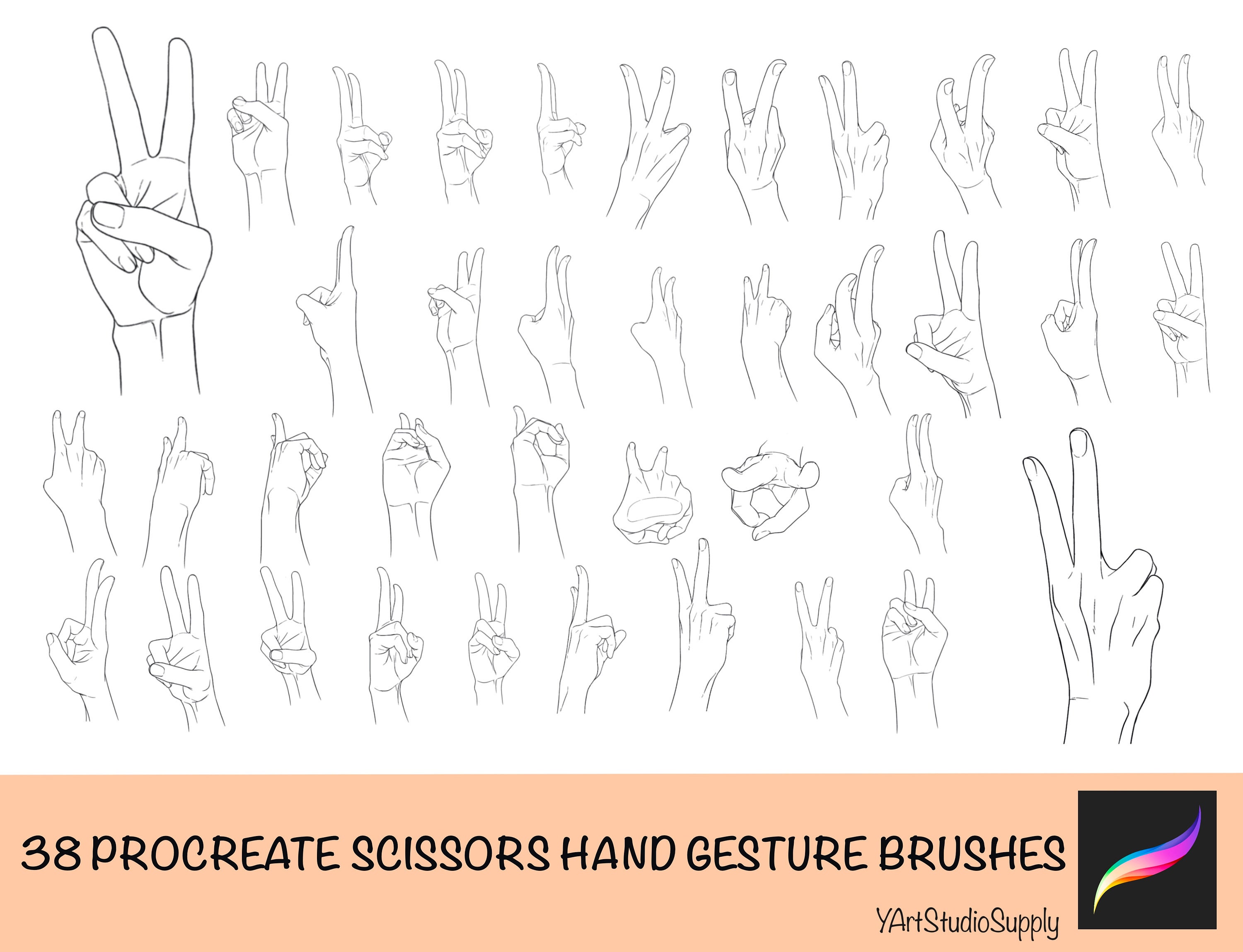 38 Scissors Hand Gesture Guide Stamps Different Angle Hand Etsy