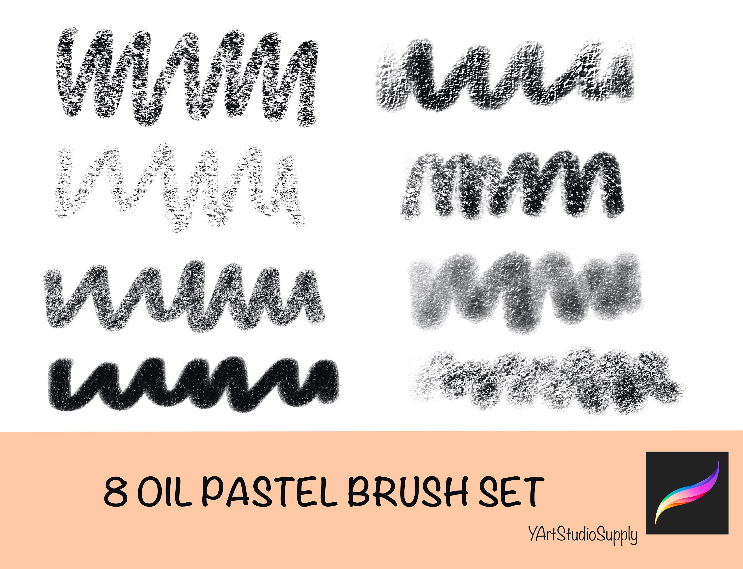 8 Oil Pastel Procreate Brush Settextured Brush Etsy