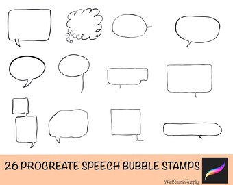 26 Speech Bubble Procreate Stamps, Brush Set
