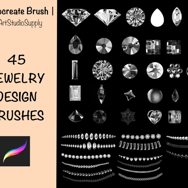 Procreate 45 Jewelry Design Brush, Gemstone and Chains | Procreate Drawing Assist