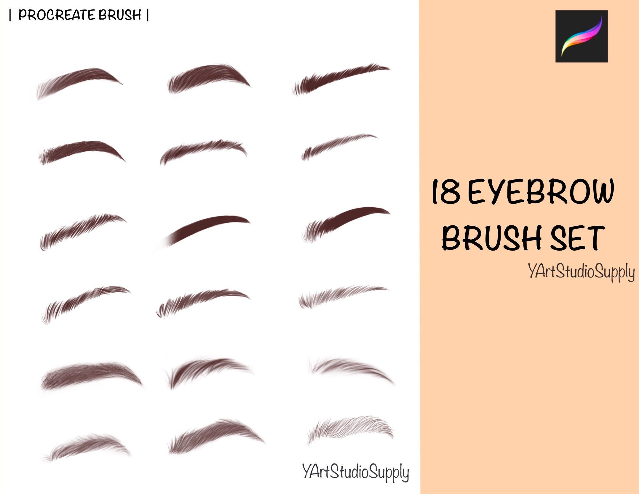 18 Eyebrow Brush Stamp Set Procreate Brush Set Etsy