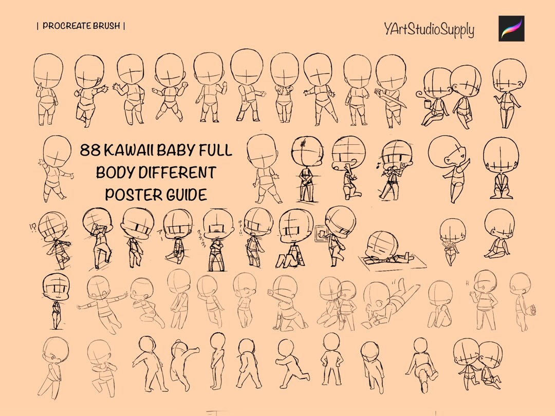88 Kawaii Character Poses Guide | Procreate Brushes (digital Download ...