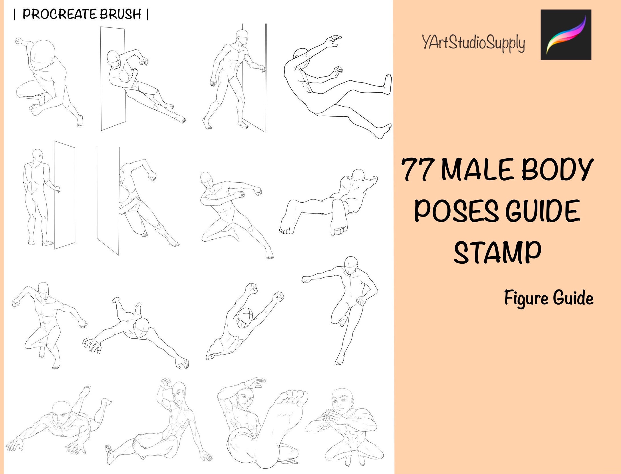 Procreate Anime Poses Stamp Brush 25 Manga Pose Procreate Man Body Guides  Anatomy Body Procreate Manga Character Figure Procreate Men Poses 