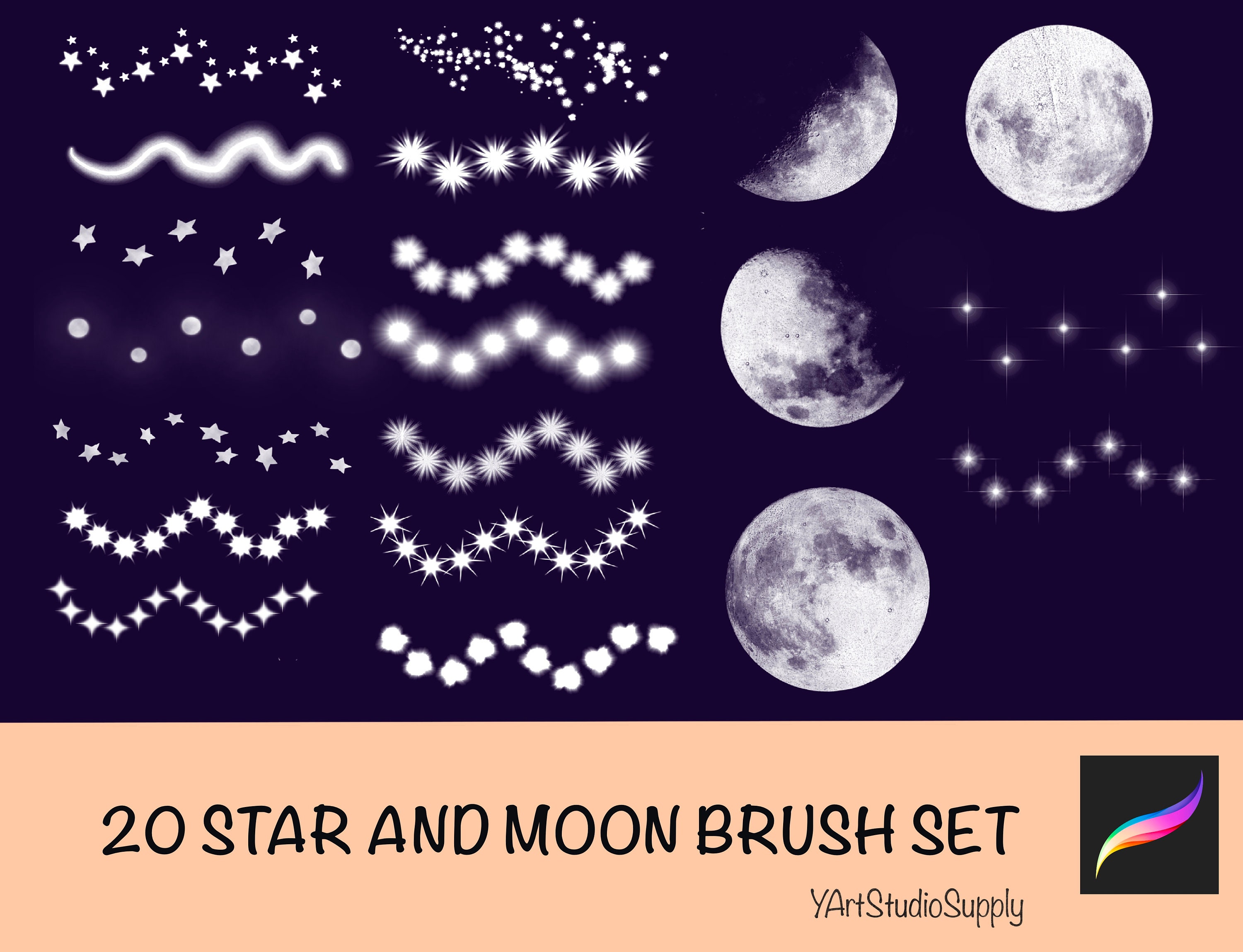 20 Star and Moon Brush Set Sky Scape Procreate Set Etsy