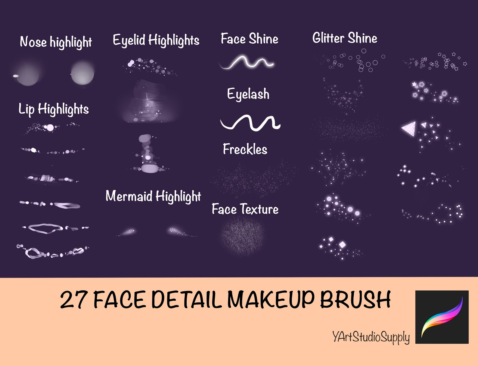 27 Face Details Makeup Procreate Brushes | Face Glitter, Mouth ...
