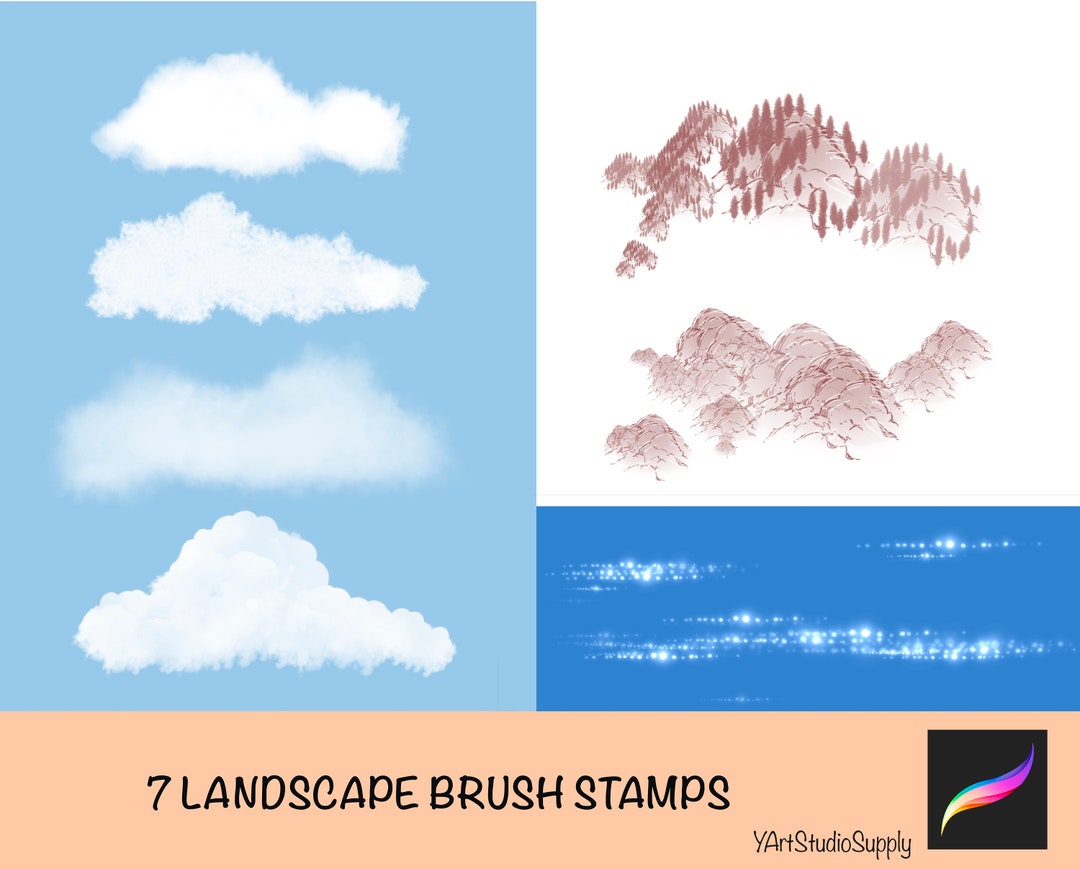 Landscape Stamp Brushes for Procreate | Cloud, Mountain, Water (digital ...