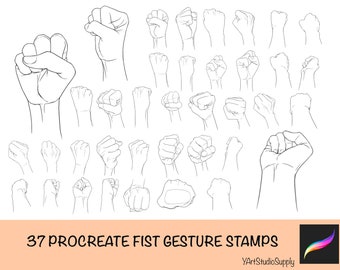 Puede incluir: 37 dibujos en blanco y negro de puños en varias posiciones. Los dibujos son para usar como sellos de Procreate.