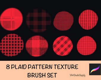 Conjunto de 8 pincéis com textura de padrão xadrez tartan para Procreate | Padrão de tecido da moda