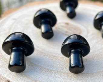 Mini crystal mushroom black obsidian ~ baby toadstool carved / cute decor / magic mushroom, crystal gift