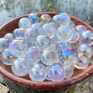 Rainbow aura bubbles, mini sphere angel aura quartz, small crystal globes, spirit iridescent, unicorn shimmery, crystal gift