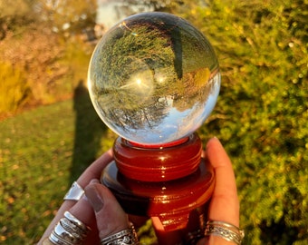 Crystal ball with wooden base, fortune teller gift, large crystal ball, tarot reader, psychic medium, witch gift, scrying, divination,