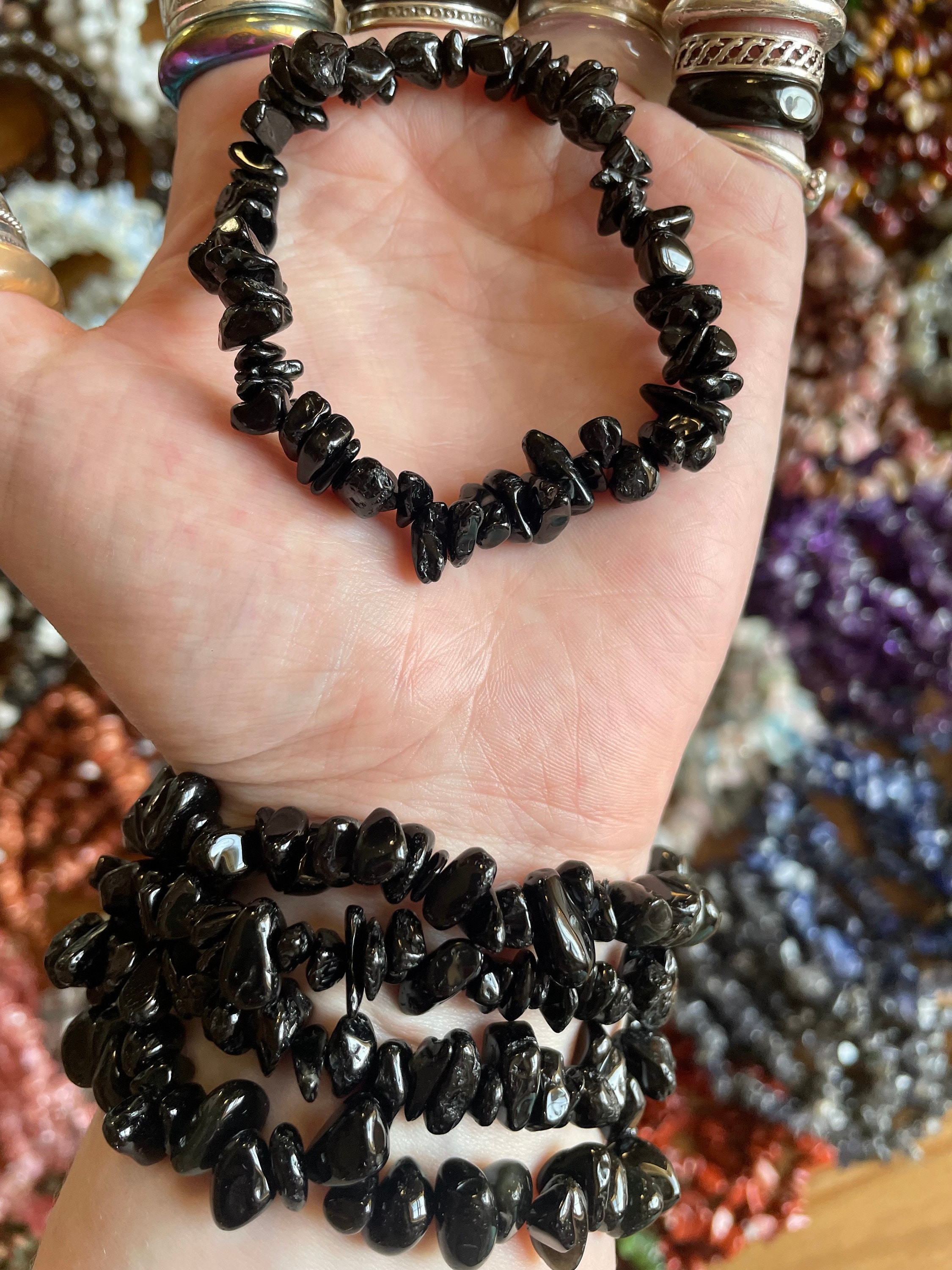 Black Tourmaline Crystal Chip Bracelet Jewellery for Protection Healing Gemstones Black Crystal Bracelet Hippie Jewellery Crystal Lover Etsy Canada