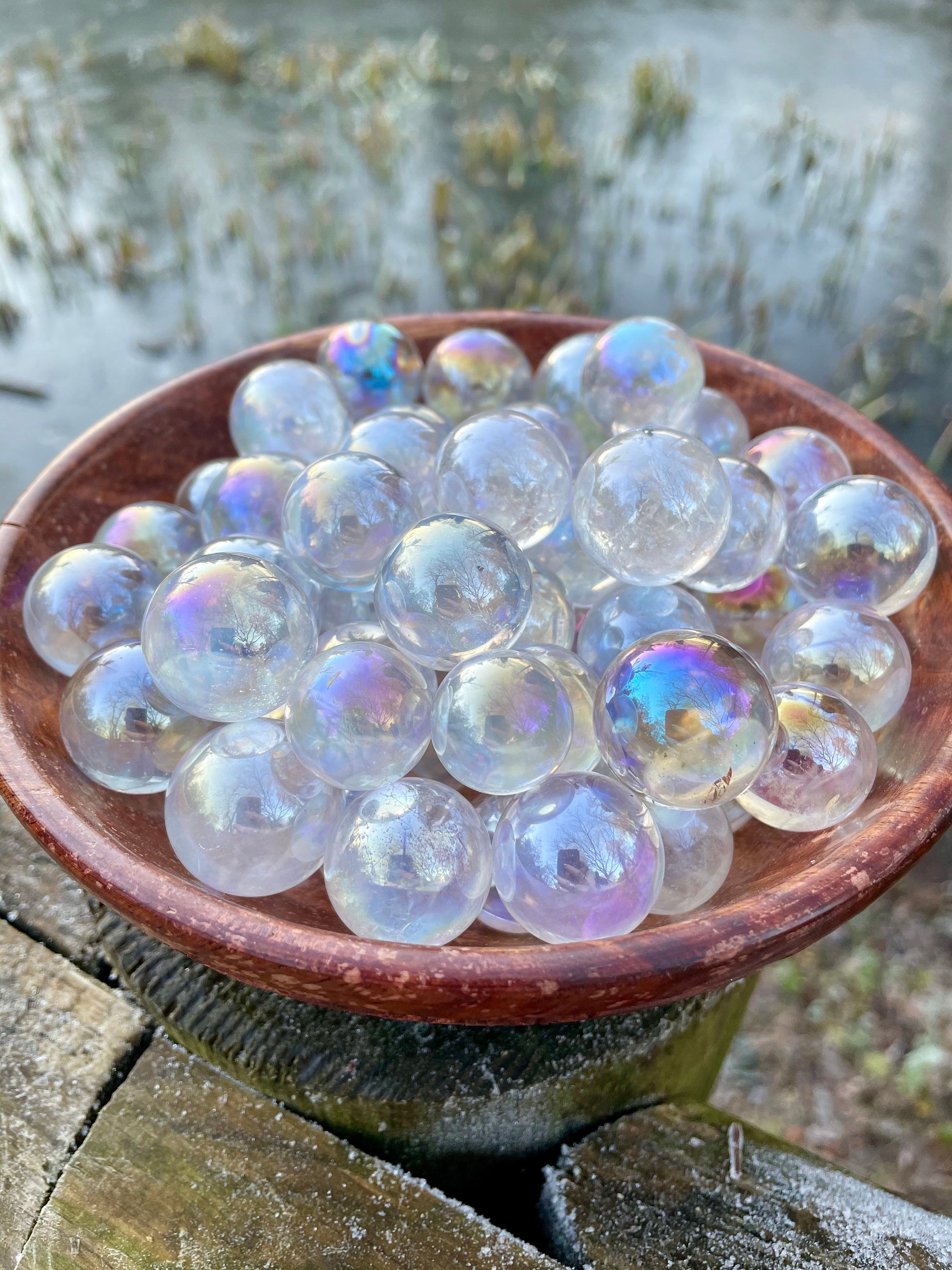 Rainbow Aura Bubbles, Mini Sphere Angel Aura Quartz, Small Crystal Globes,  Spirit Iridescent, Unicorn Shimmery, Crystal Gift 