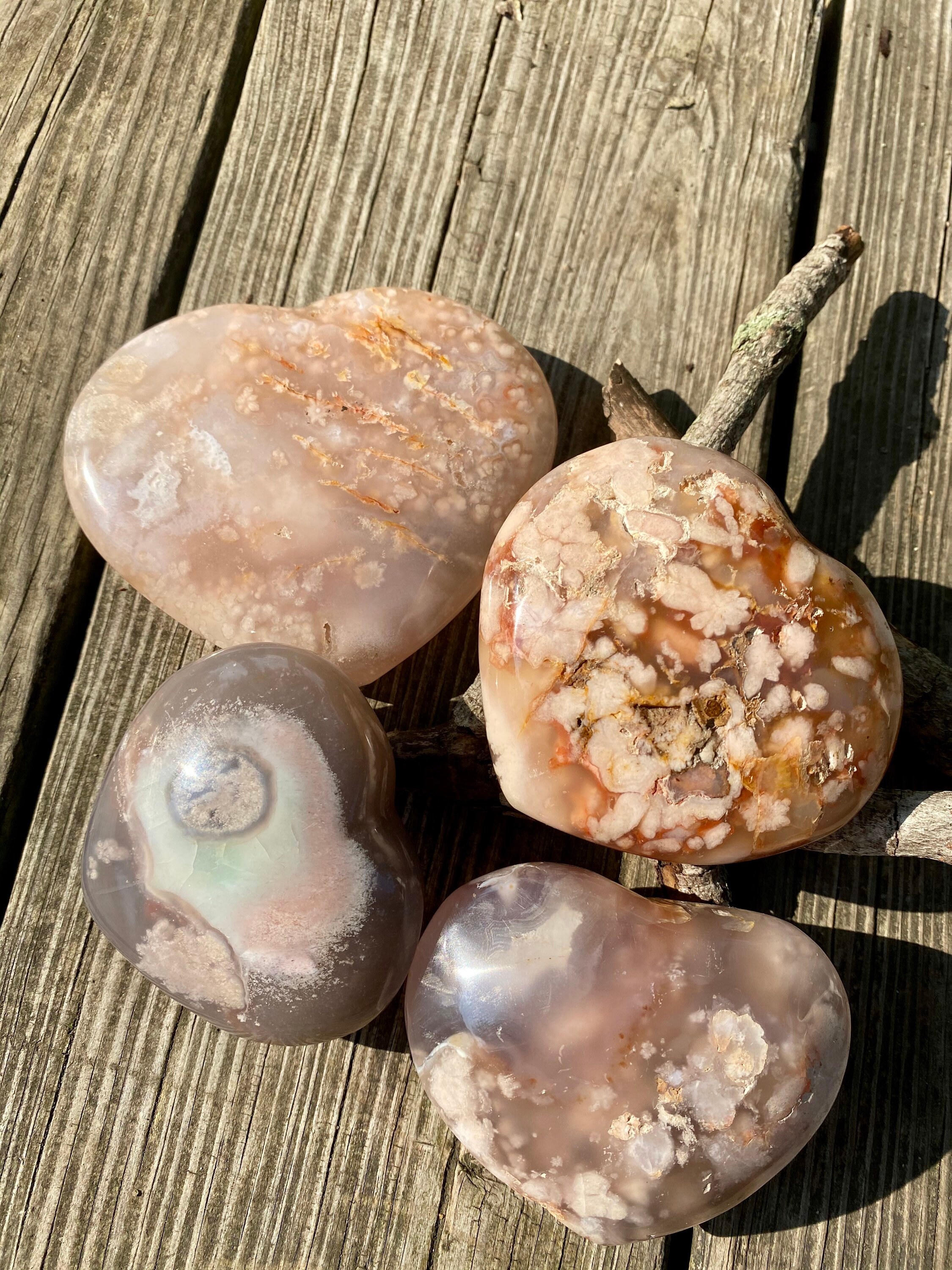 Flower Agate Heart Stone / Cherry Blossom Agate / polished Etsy