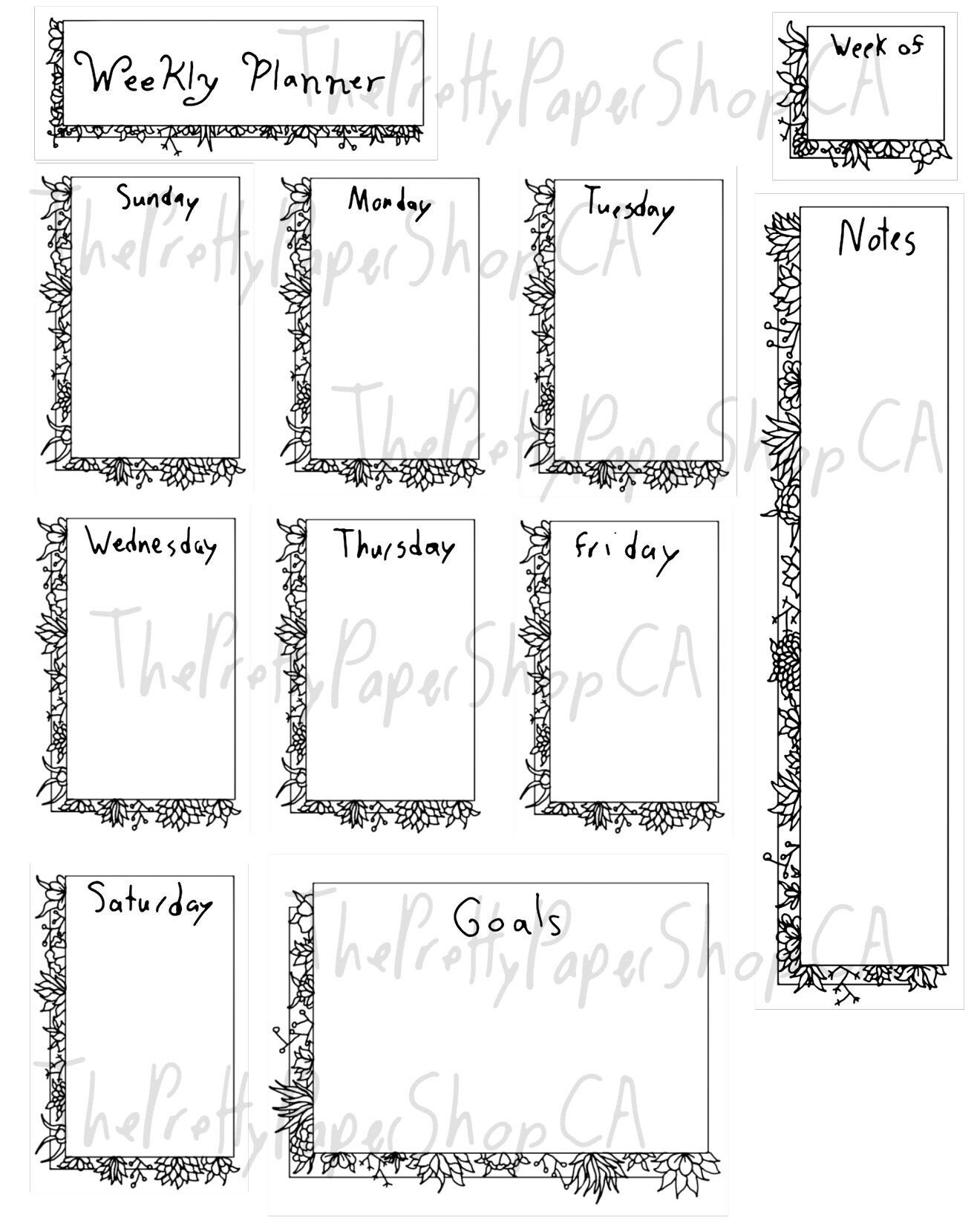 Floral Border Weekly Planner Black and White Printable Etsy