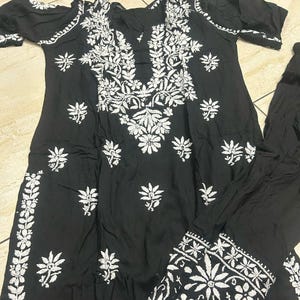 2 peças de algodão feito à mão frango trabalho estilo reto Kurta/Kurti para mulheres Chikankari Kurta