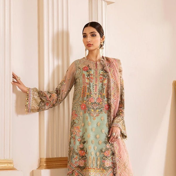 Beautiful Pakistani Pure Chiffon Party Wear Un-stitched Salwar Kameez Dress Material