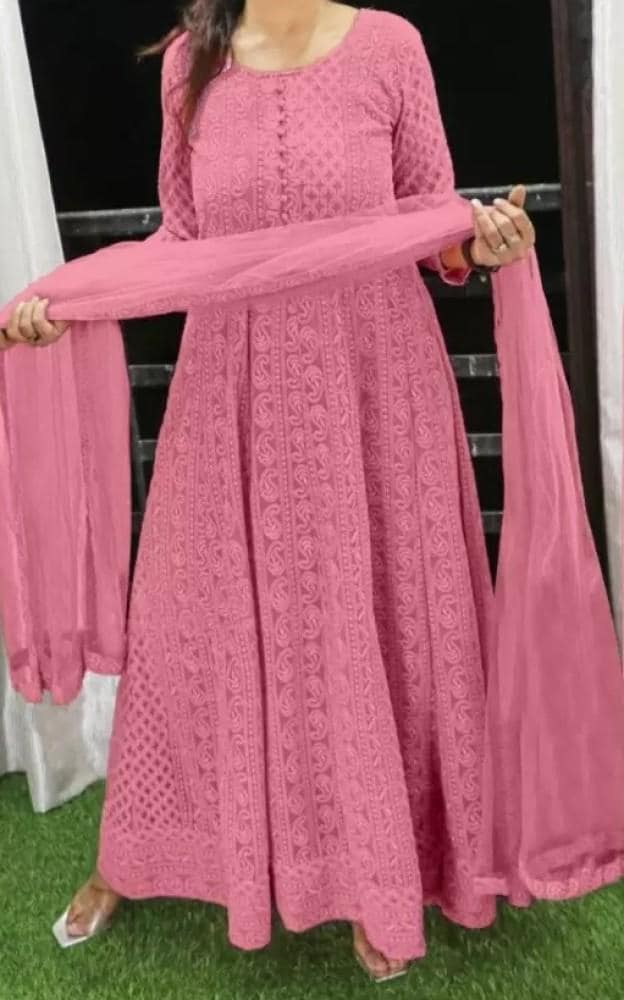 Beautiful Georgette Lucknowi Handmade Chikankari Fancy Allover work Straight style Kurta/Kurti For Women Chikankari Kurta Kurti 2 piece set