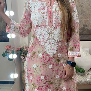 Handmade Chikankari Kurti and Palazzo Set Muslin Soft Cotton 2 Piece set for Women Indian Wear Sale
