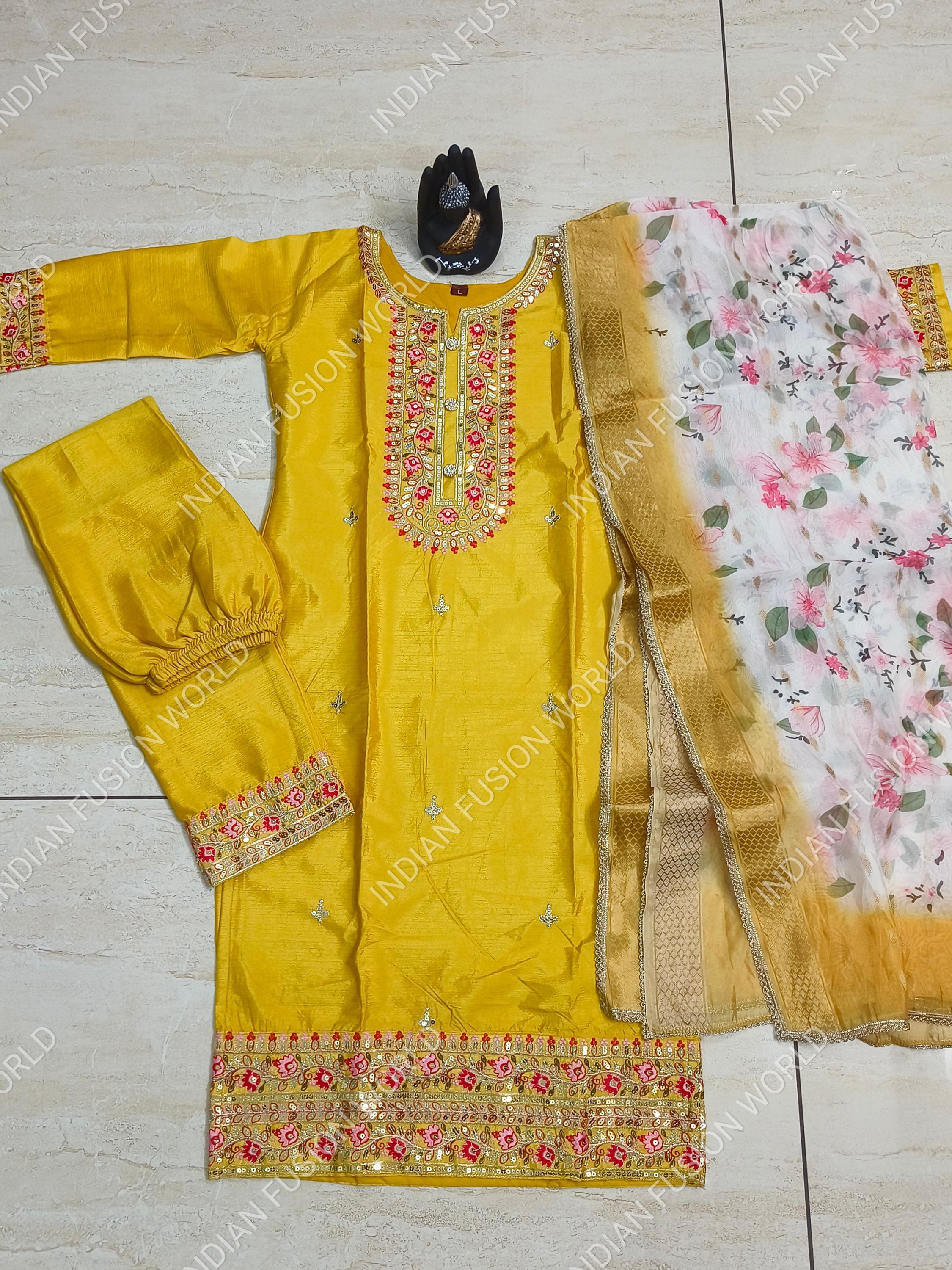 Heavy Chinon Silk With Heavy Embroidery 3 piece set for women