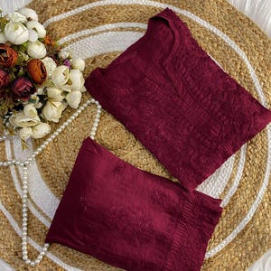 Completo da 2 pezzi in seta kurta chanderi fatto a mano per donna, in saldo.
