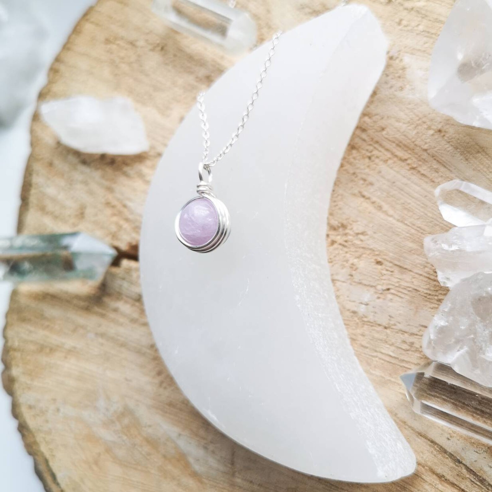 KUNZITE/ Kunzite necklace Sterling Silver Wire Wrapped Etsy