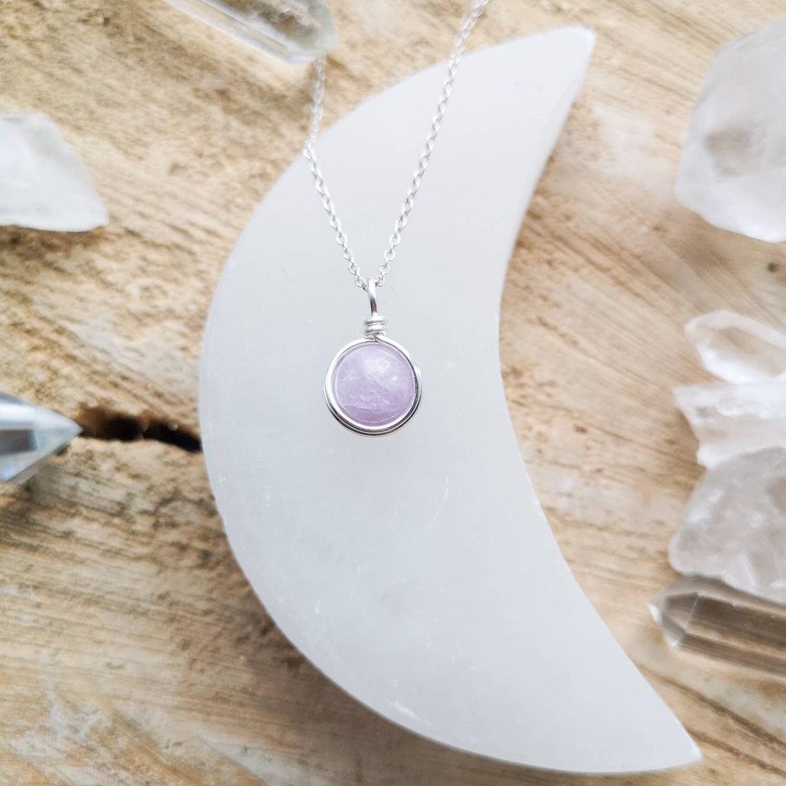 KUNZITE/ Kunzite necklace Sterling Silver Wire Wrapped Etsy