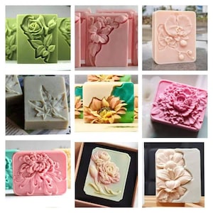 Puede incluir: Nueve moldes de jabón florales diferentes, cada uno con un diseño floral diferente. Los moldes están hechos de silicona y están diseñados para crear hermosas barras de jabón detalladas.