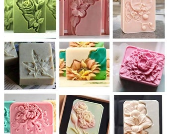 Carved floral rose Lily dahlia orchid sunflower leaf royal rectangular shape soap mold candle mould silicone melt and pour craft supplies