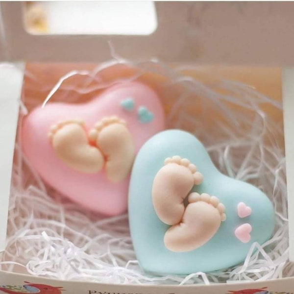 Baby feet little hearts babyshower  soap mold candle mould silicone melt and pour craft supplies christmas