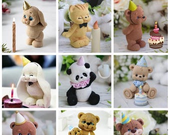 Handmade Silicone mold for 3d cute rabbit bunny teddy bear cat blowing candle design soap making designer mould chocolate birthday cake